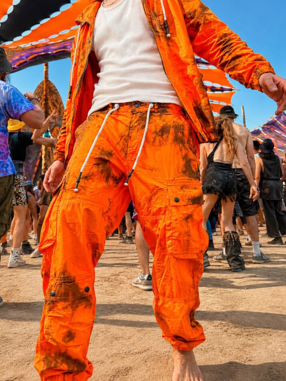Palm Angels - Mens Nylon Cargo Pants Camo TieDye Neon Orange